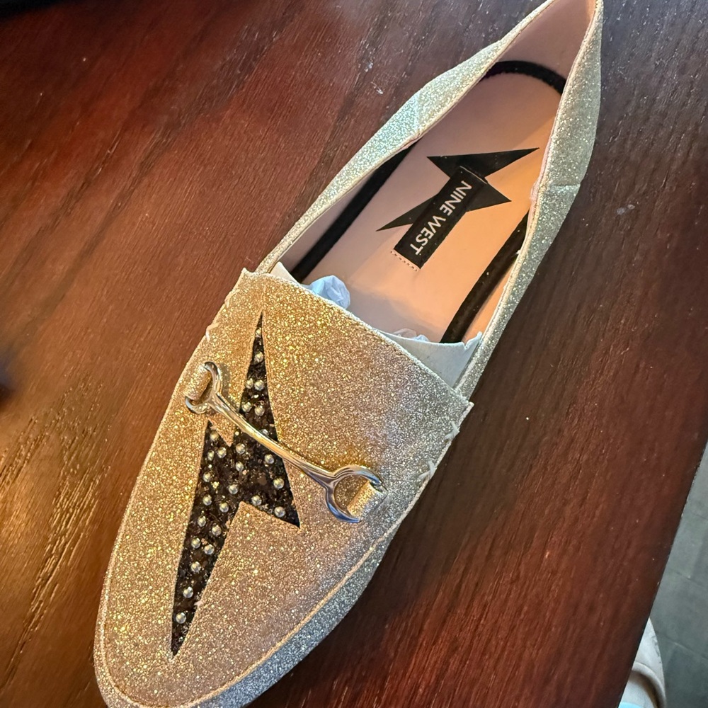 Nine West Gold Glitter Loafer with Black Design